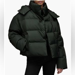 AllSaints Hooded Puffer Coat- forest green